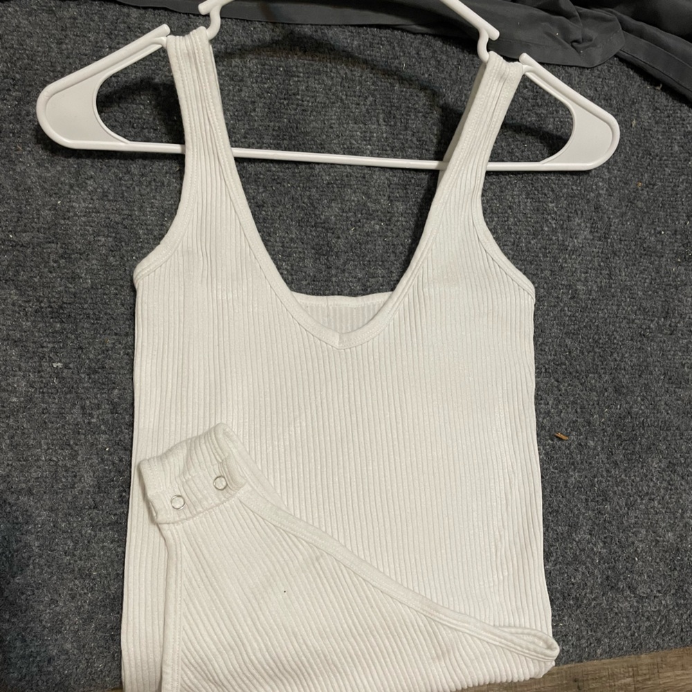 V-Neck White Ribbed Bodysuit